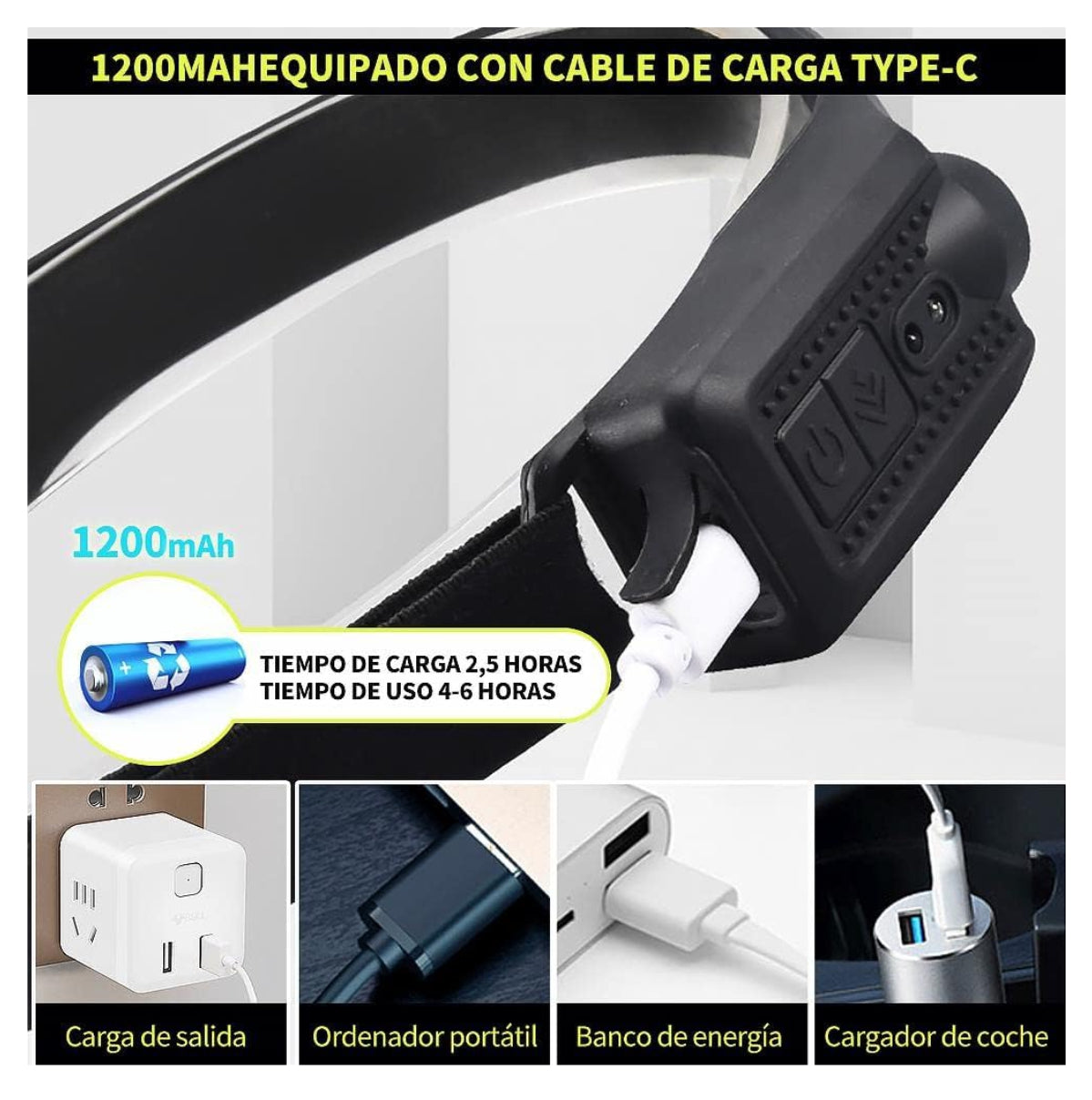 Linterna minera recargable usb